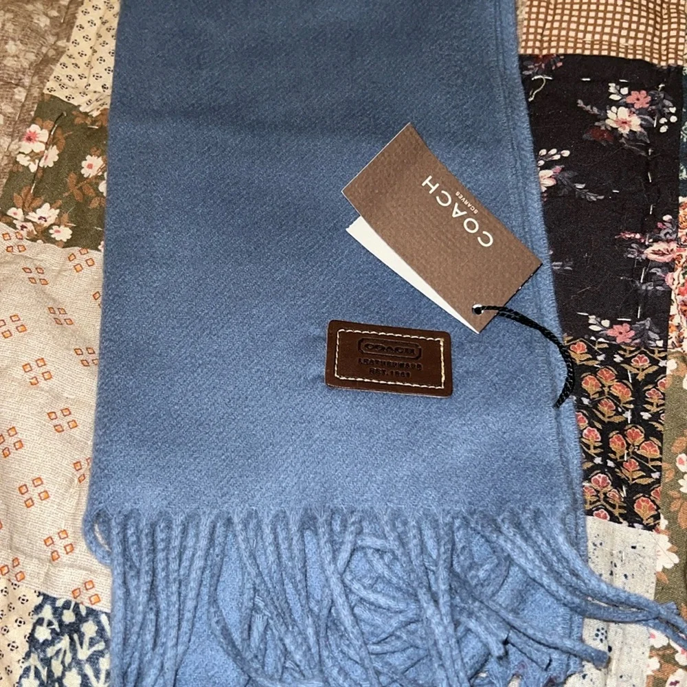 NWT Coach Cashmere Blue Scarf 12” x 60”